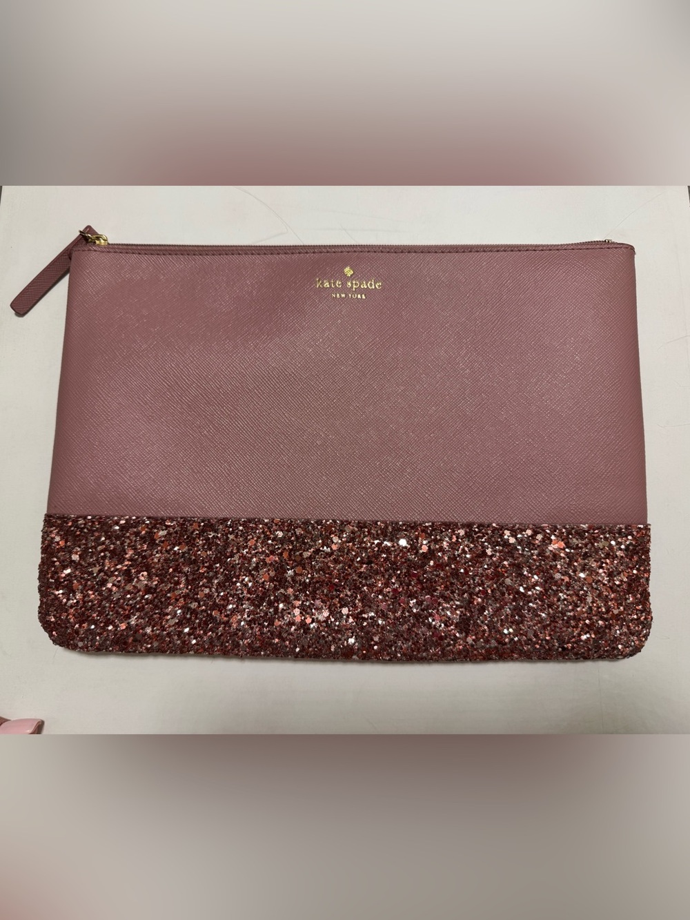 kate spade Rose Mauve Glitter Zip Pouch